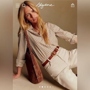 Sézane Striped Tomboy Beige and White Button Up